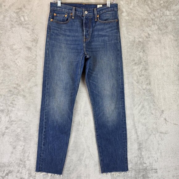 Levis Jeans Womens 28 Blue Button Fly White Oak Cone Denim Raw Hem High Rise - Picture 1 of 16